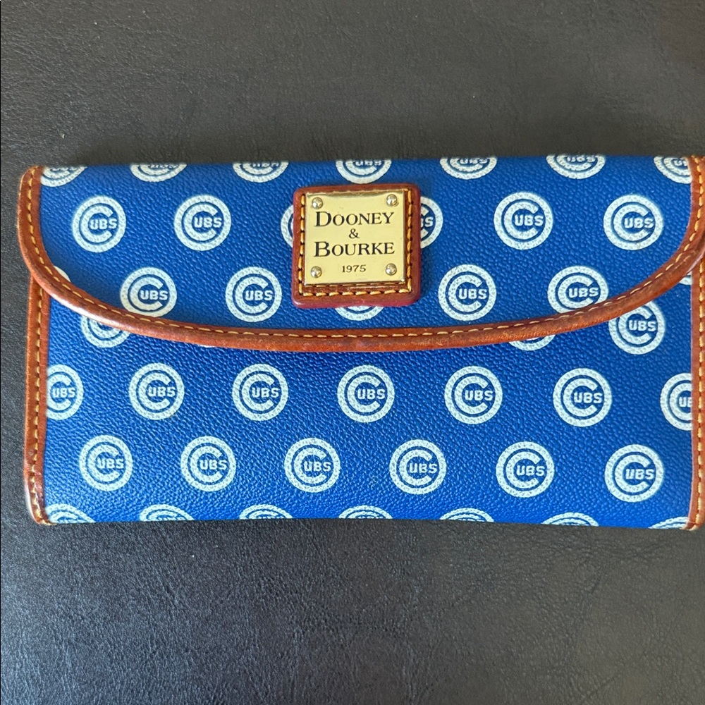 Dooney & Bourke Blue Chicago Cubs Continental Wallet with Brown Trim